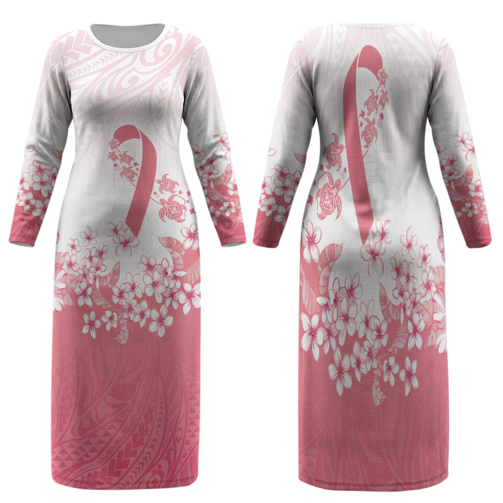 Breast Cancer Awareness Polynesian Family Matching Long Sleeve Bodycon Dress and Hawaiian Shirt Floral Pink Ribbon