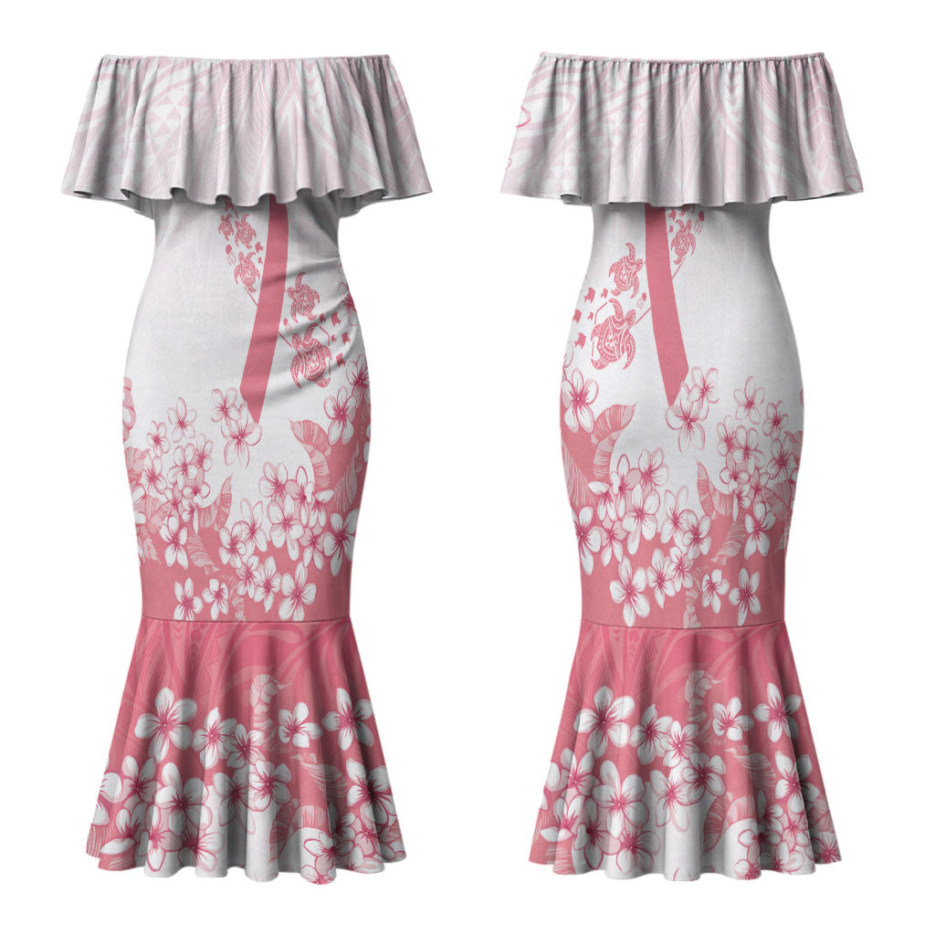 Breast Cancer Awareness Polynesian Family Matching Mermaid Dress and Hawaiian Shirt Floral Pink Ribbon
