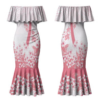 Breast Cancer Awareness Polynesian Family Matching Mermaid Dress and Hawaiian Shirt Floral Pink Ribbon