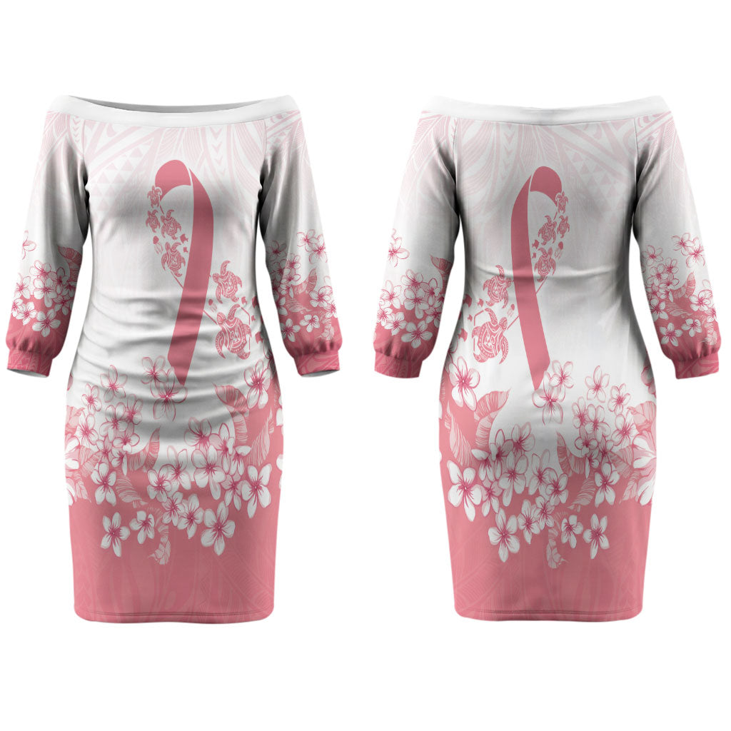 Breast Cancer Awareness Polynesian Family Matching Off The Shoulder Long Sleeve Dress and Hawaiian Shirt Floral Pink Ribbon