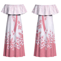 Breast Cancer Awareness Polynesian Family Matching Off Shoulder Maxi Dress and Hawaiian Shirt Floral Pink Ribbon