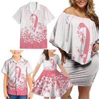 Breast Cancer Awareness Polynesian Family Matching Off Shoulder Short Dress and Hawaiian Shirt Floral Pink Ribbon