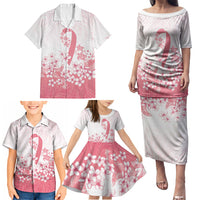 Breast Cancer Awareness Polynesian Family Matching Puletasi and Hawaiian Shirt Floral Pink Ribbon