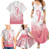 Breast Cancer Awareness Polynesian Family Matching Summer Maxi Dress and Hawaiian Shirt Floral Pink Ribbon