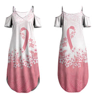 Breast Cancer Awareness Polynesian Family Matching Summer Maxi Dress and Hawaiian Shirt Floral Pink Ribbon