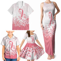 Breast Cancer Awareness Polynesian Family Matching Tank Maxi Dress and Hawaiian Shirt Floral Pink Ribbon