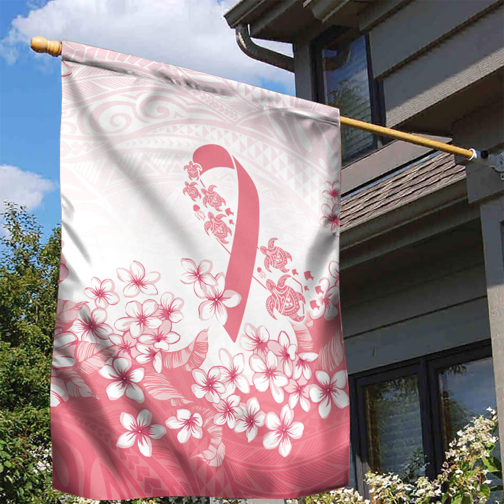 Breast Cancer Awareness Polynesian Garden Flag Floral Pink Ribbon