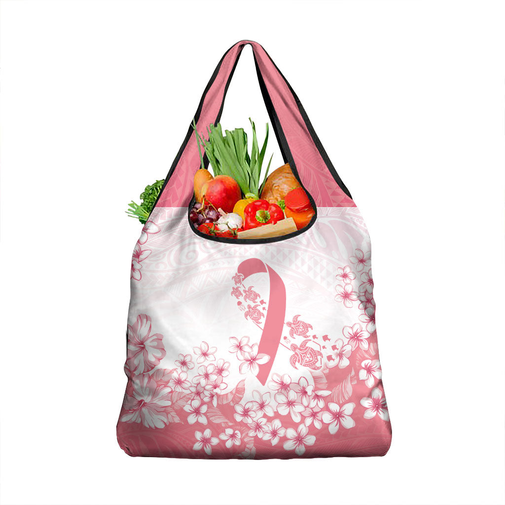 Breast Cancer Awareness Polynesian Grocery Bag Floral Pink Ribbon