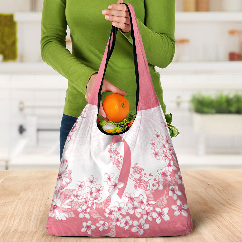 Breast Cancer Awareness Polynesian Grocery Bag Floral Pink Ribbon