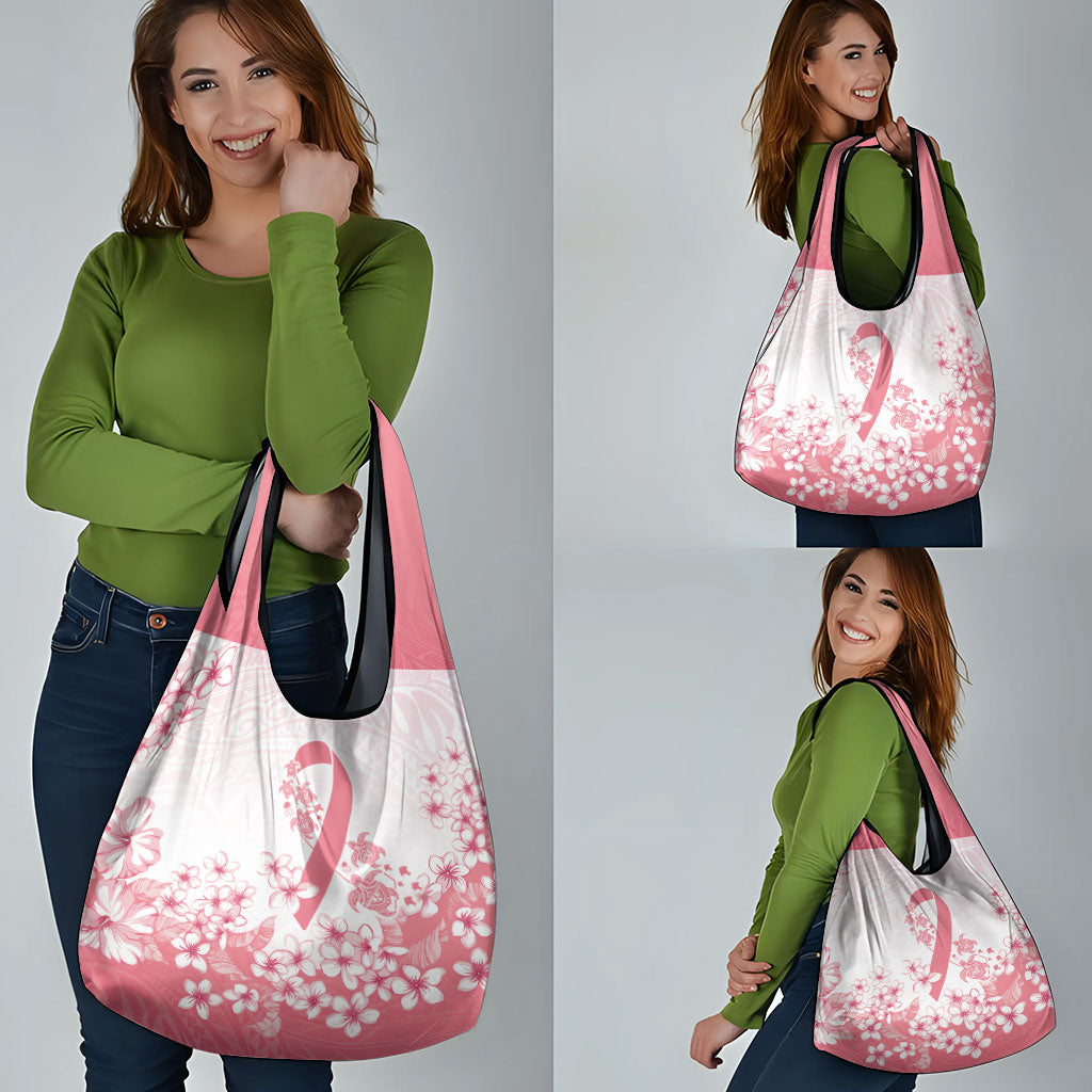 Breast Cancer Awareness Polynesian Grocery Bag Floral Pink Ribbon