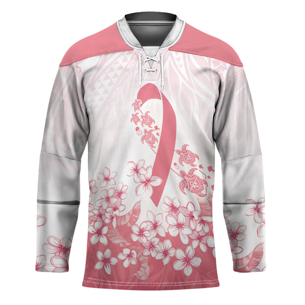 Breast Cancer Awareness Polynesian Hockey Jersey Floral Pink Ribbon