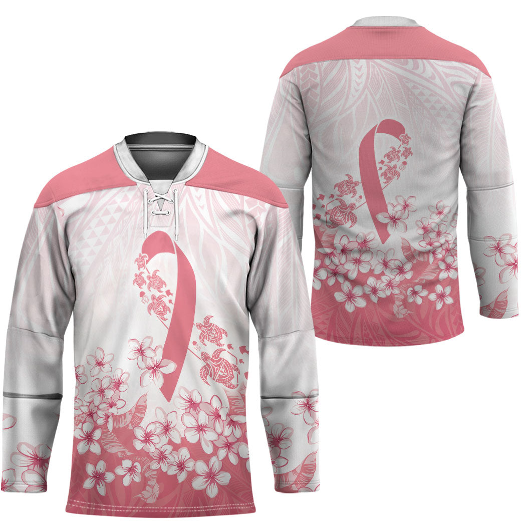 Breast Cancer Awareness Polynesian Hockey Jersey Floral Pink Ribbon