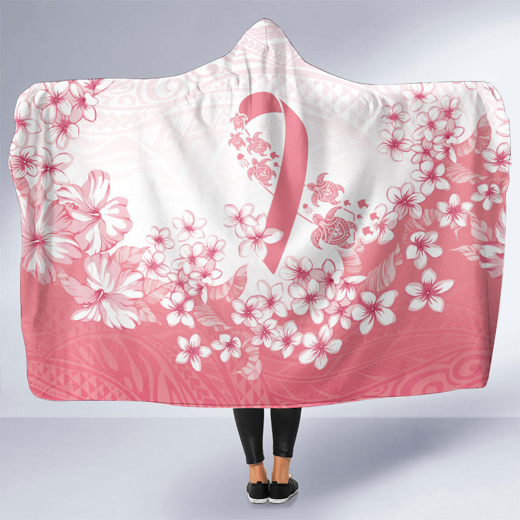 Breast Cancer Awareness Polynesian Hooded Blanket Floral Pink Ribbon