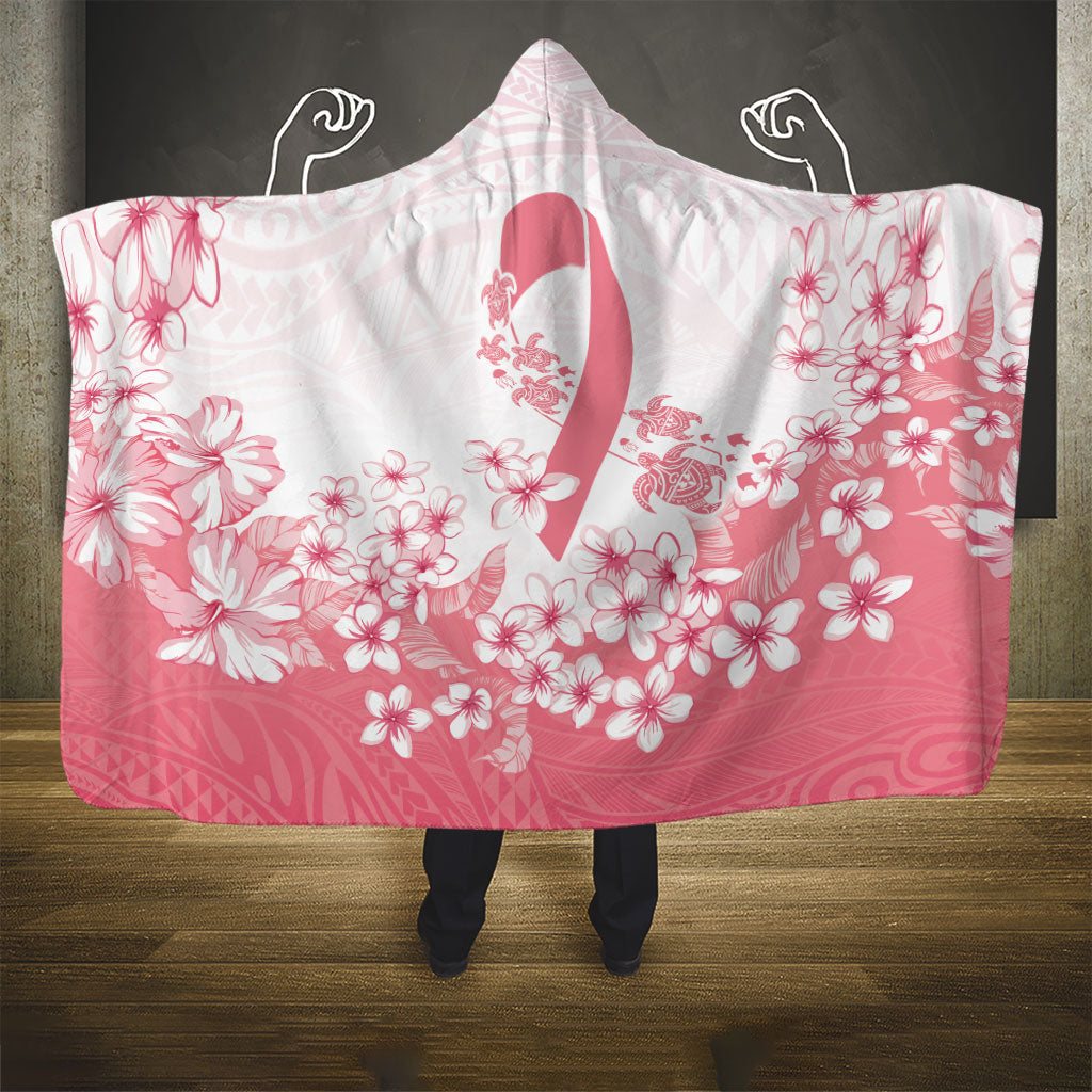 Breast Cancer Awareness Polynesian Hooded Blanket Floral Pink Ribbon