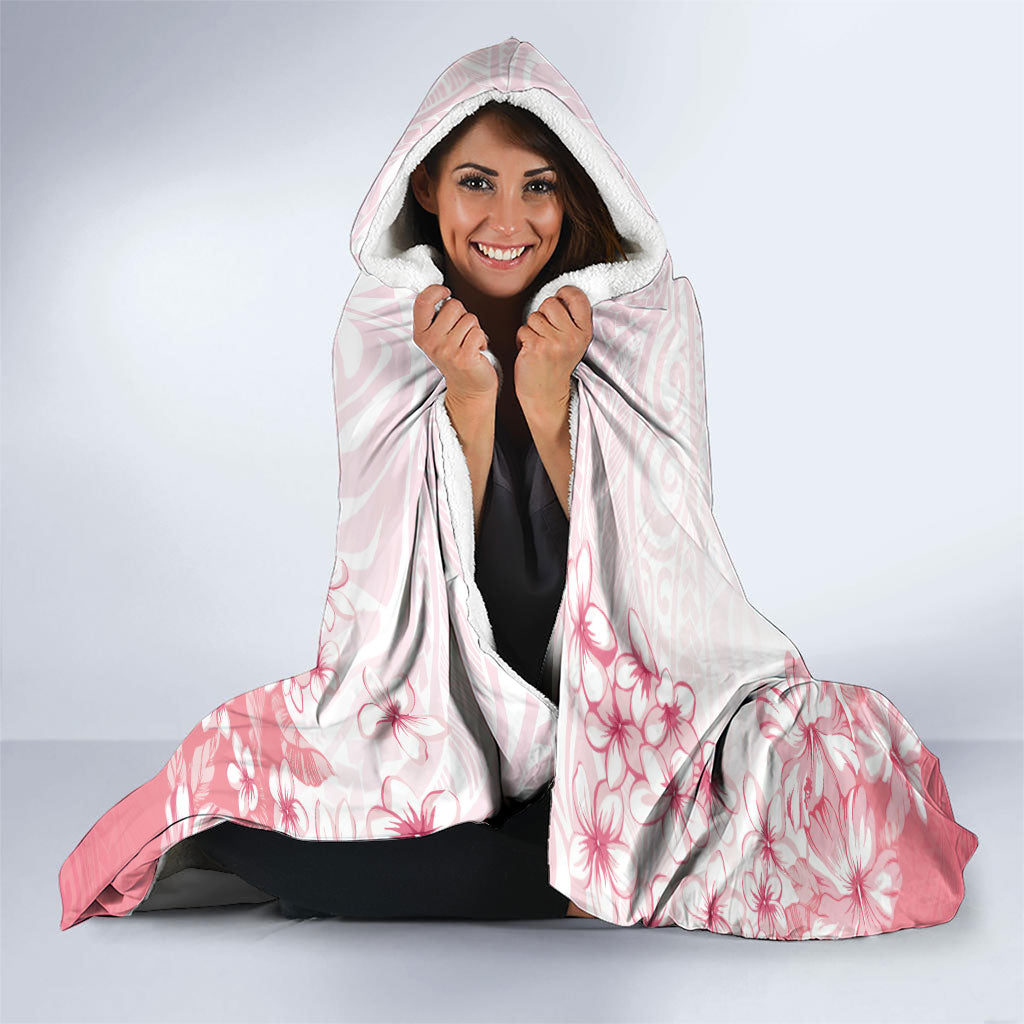 Breast Cancer Awareness Polynesian Hooded Blanket Floral Pink Ribbon