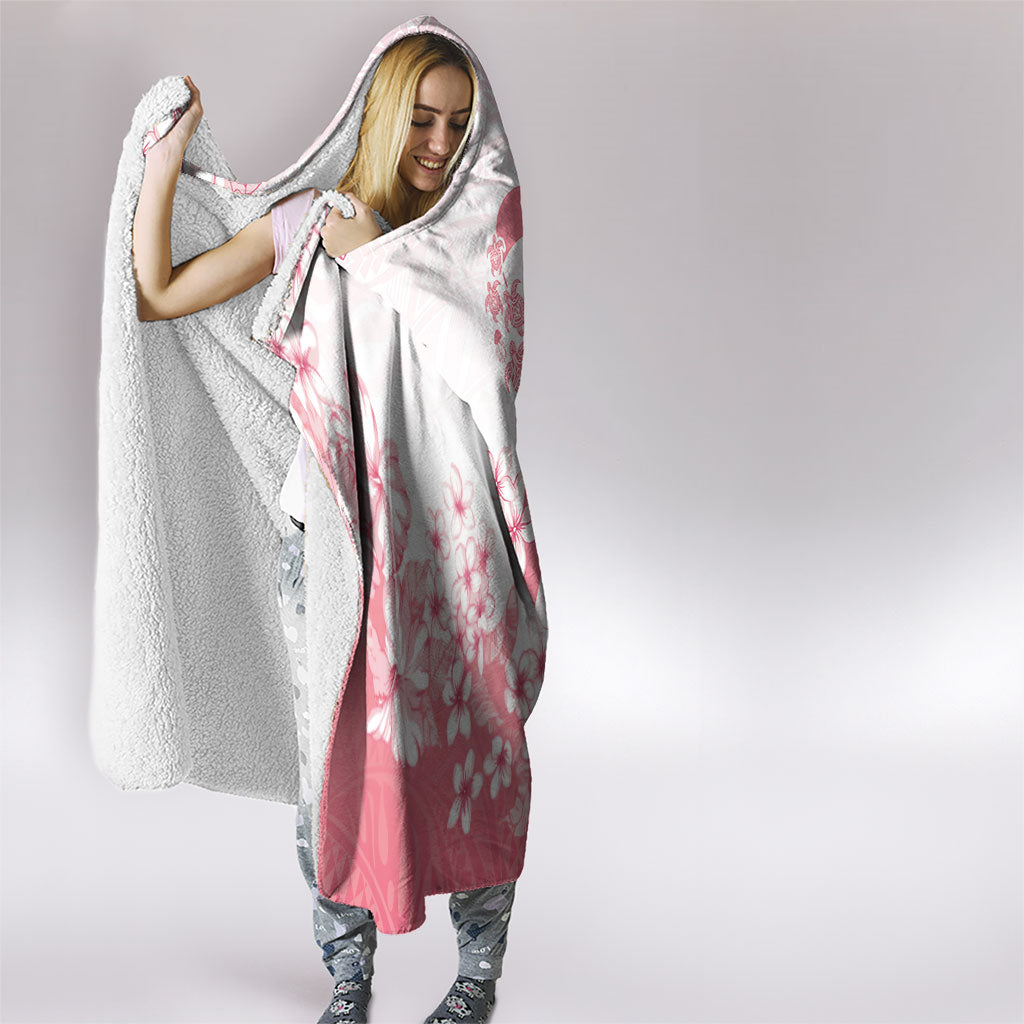 Breast Cancer Awareness Polynesian Hooded Blanket Floral Pink Ribbon