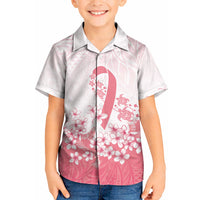 Breast Cancer Awareness Polynesian Kid Hawaiian Shirt Floral Pink Ribbon