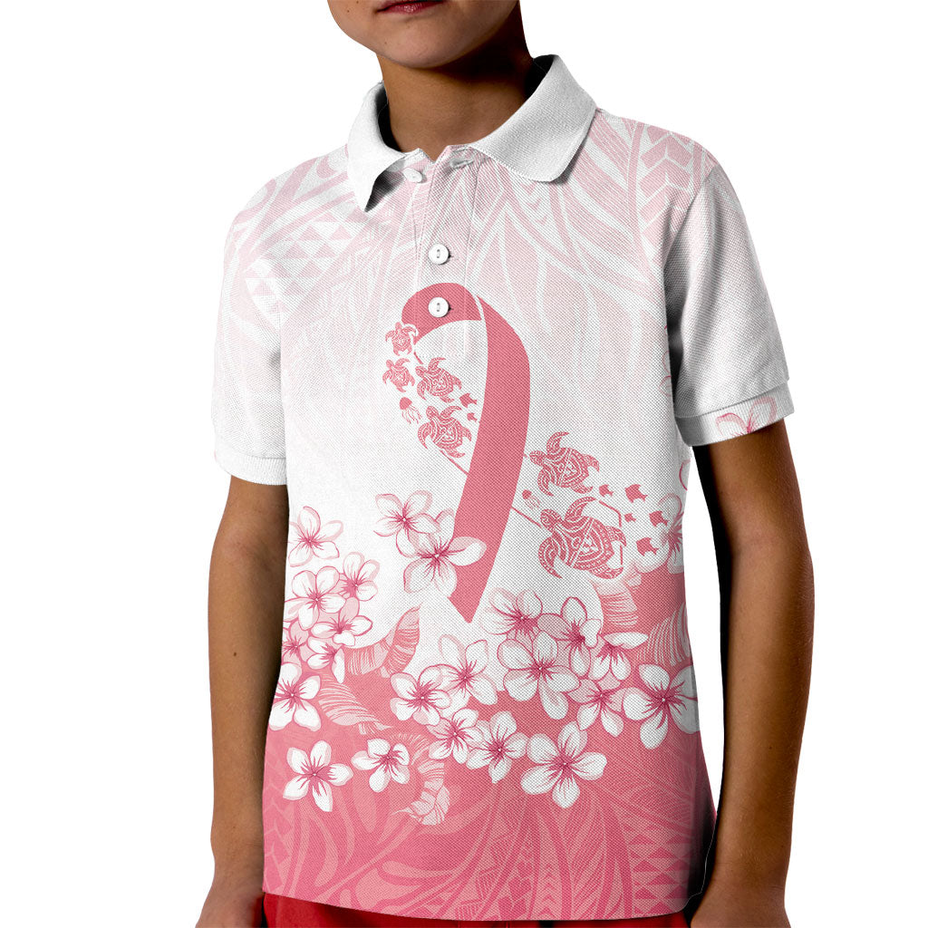 Breast Cancer Awareness Polynesian Kid Polo Shirt Floral Pink Ribbon