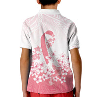 Breast Cancer Awareness Polynesian Kid Polo Shirt Floral Pink Ribbon