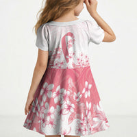 Breast Cancer Awareness Polynesian Kid Short Sleeve Dress Floral Pink Ribbon