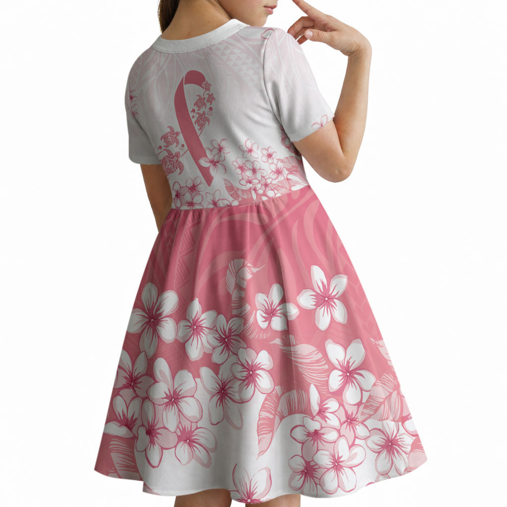 Breast Cancer Awareness Polynesian Kid Short Sleeve Dress Floral Pink Ribbon