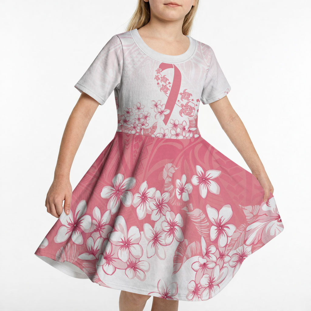 Breast Cancer Awareness Polynesian Kid Short Sleeve Dress Floral Pink Ribbon