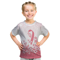 Breast Cancer Awareness Polynesian Kid T Shirt Floral Pink Ribbon