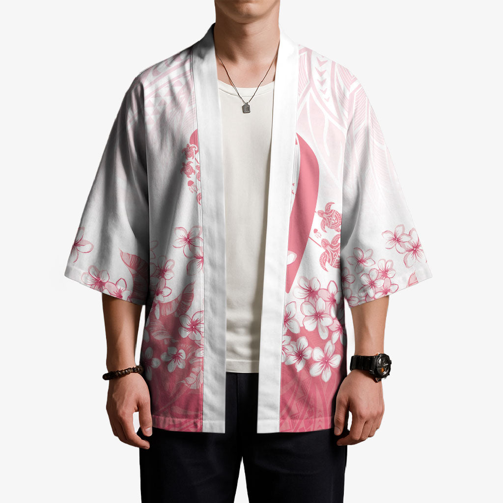 Breast Cancer Awareness Polynesian Kimono Floral Pink Ribbon