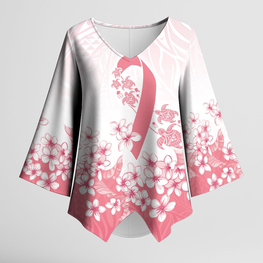 Breast Cancer Awareness Polynesian Kimono Sleeve Blouse Floral Pink Ribbon