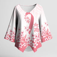 Breast Cancer Awareness Polynesian Kimono Sleeve Blouse Floral Pink Ribbon