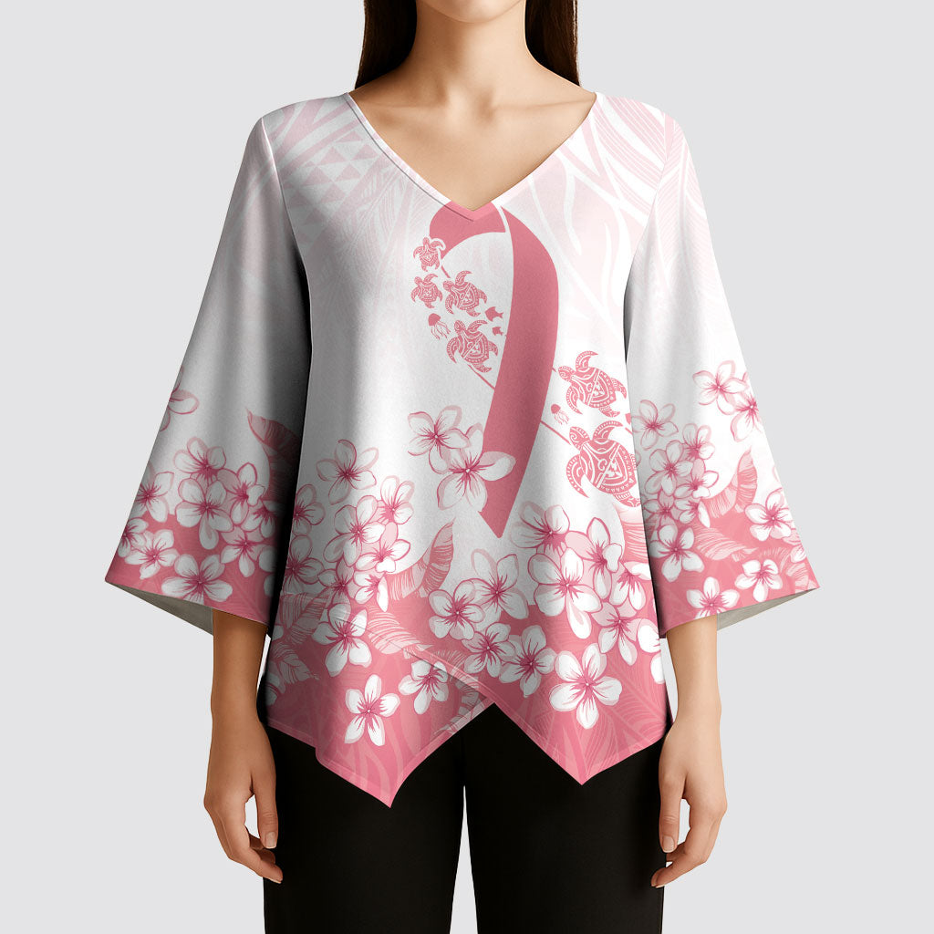 Breast Cancer Awareness Polynesian Kimono Sleeve Blouse Floral Pink Ribbon