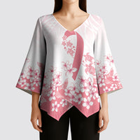Breast Cancer Awareness Polynesian Kimono Sleeve Blouse Floral Pink Ribbon