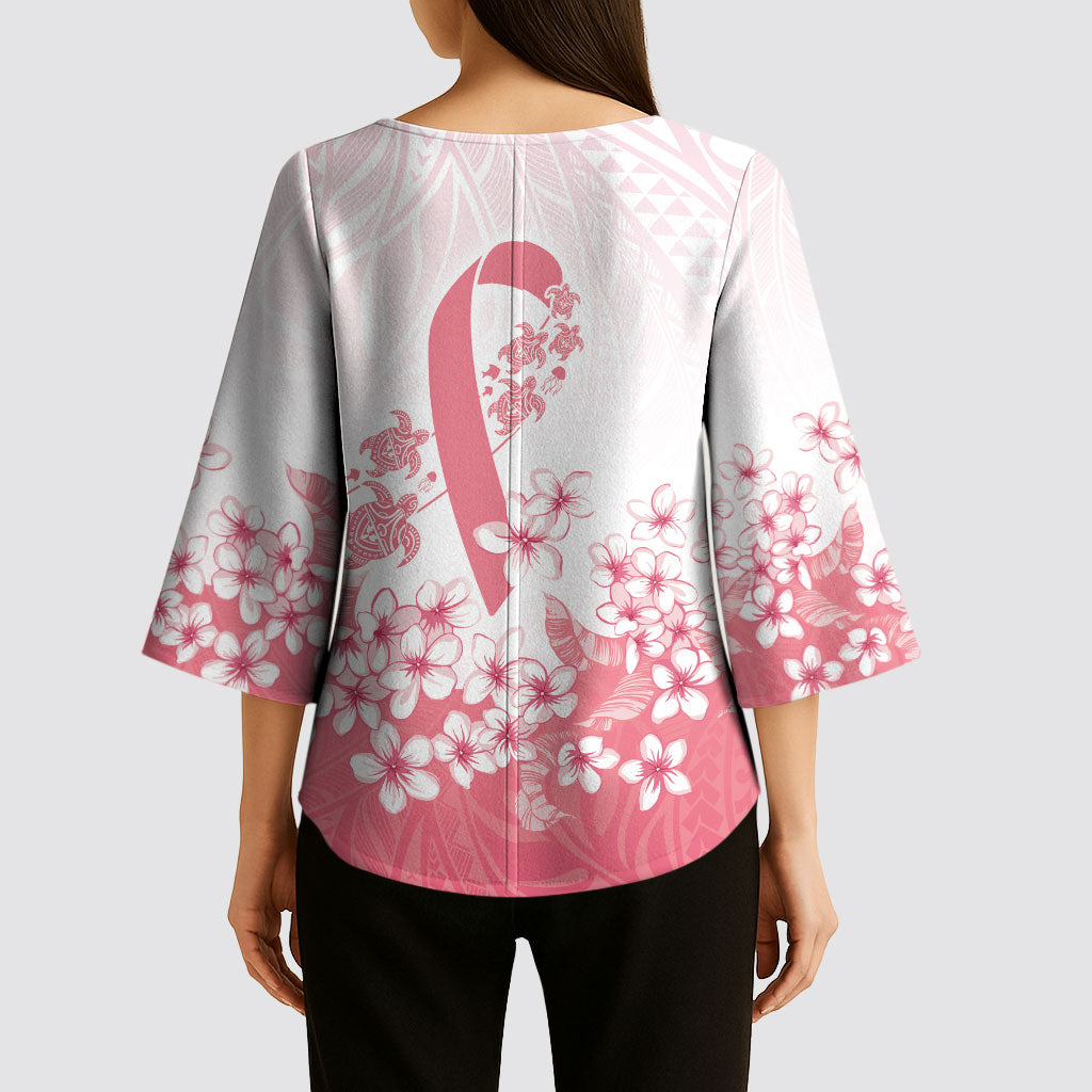 Breast Cancer Awareness Polynesian Kimono Sleeve Blouse Floral Pink Ribbon