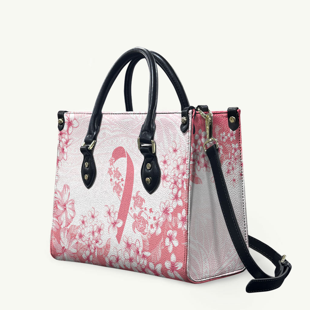 Breast Cancer Awareness Polynesian Leather Bag Floral Pink Ribbon
