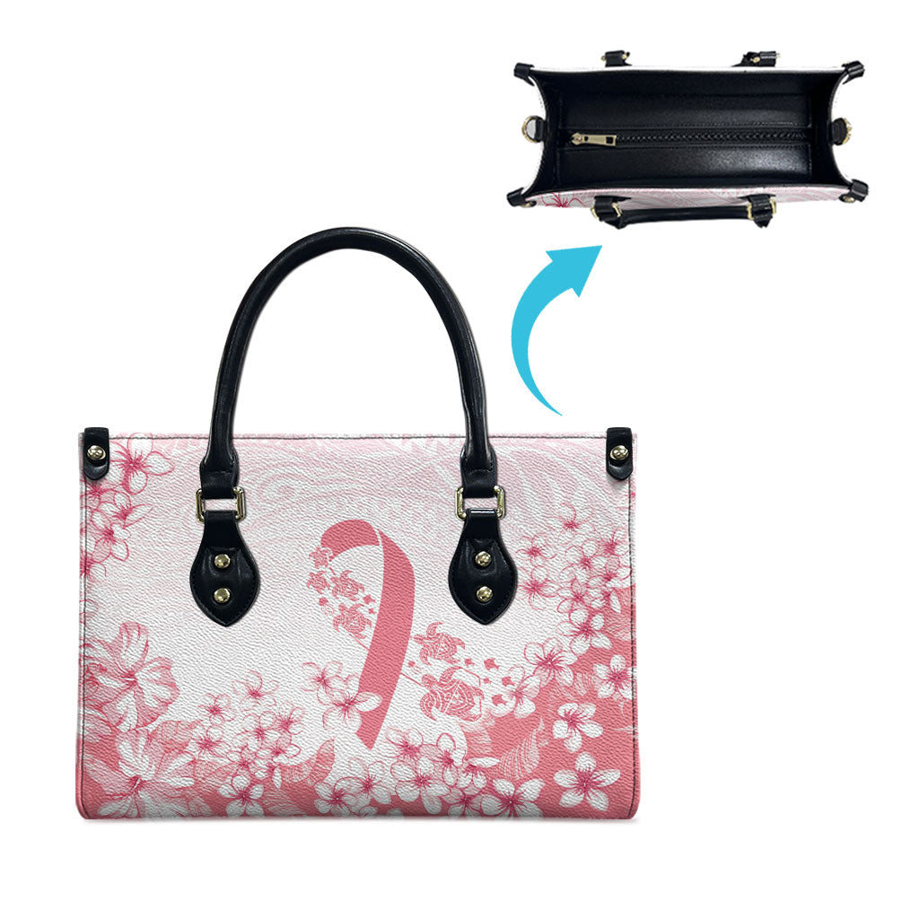 Breast Cancer Awareness Polynesian Leather Bag Floral Pink Ribbon