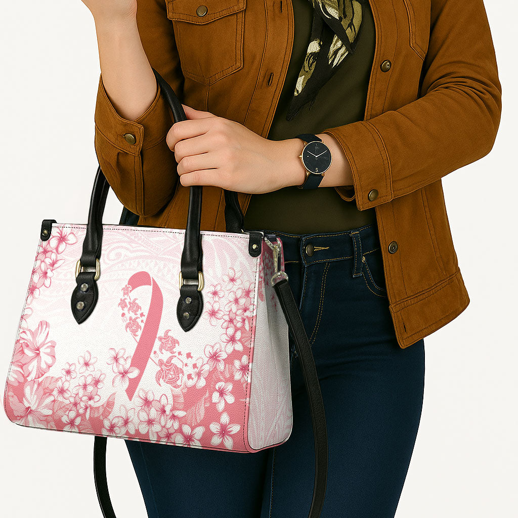 Breast Cancer Awareness Polynesian Leather Bag Floral Pink Ribbon