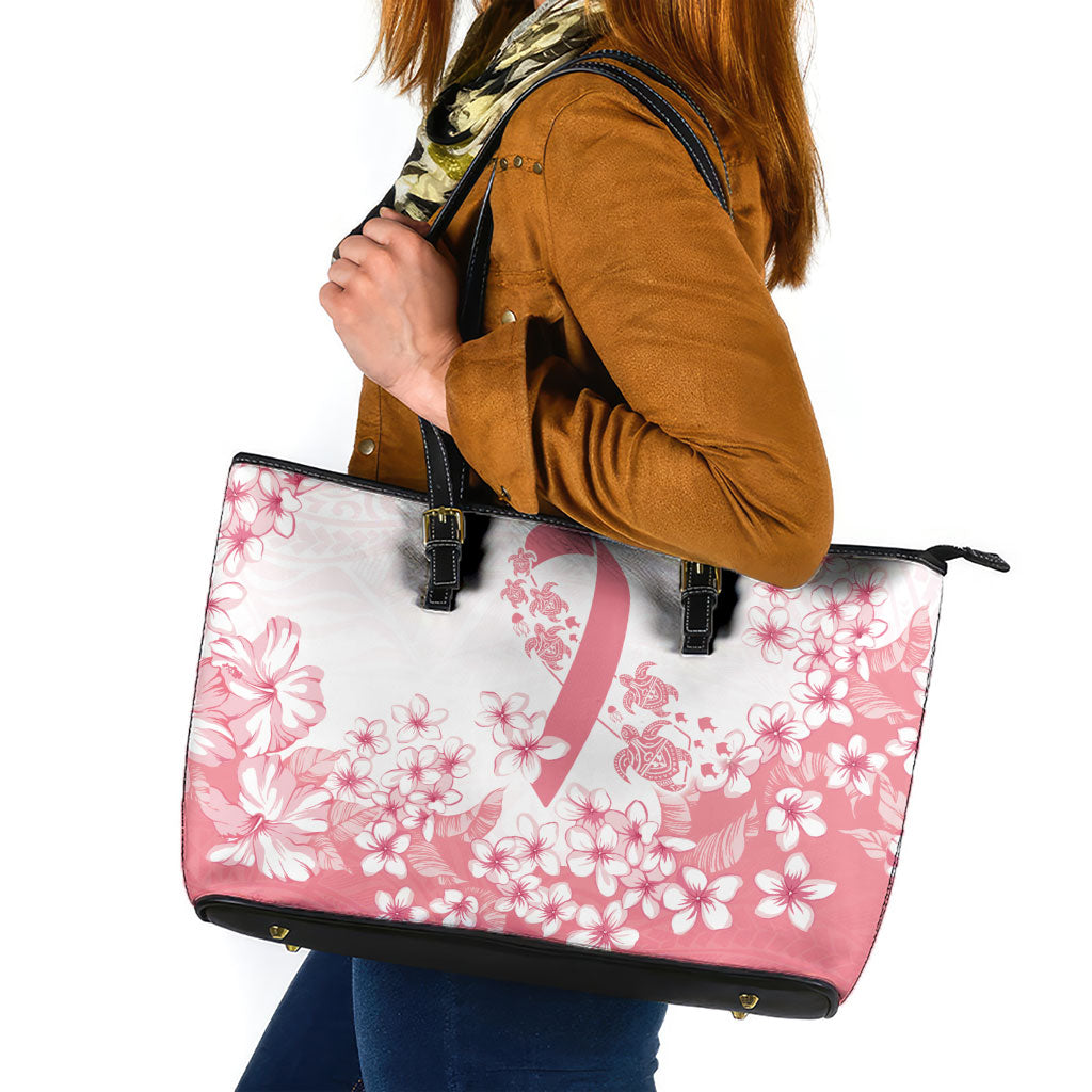 Breast Cancer Awareness Polynesian Leather Tote Bag Floral Pink Ribbon