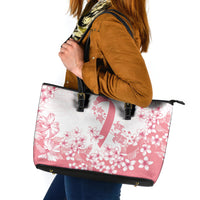 Breast Cancer Awareness Polynesian Leather Tote Bag Floral Pink Ribbon