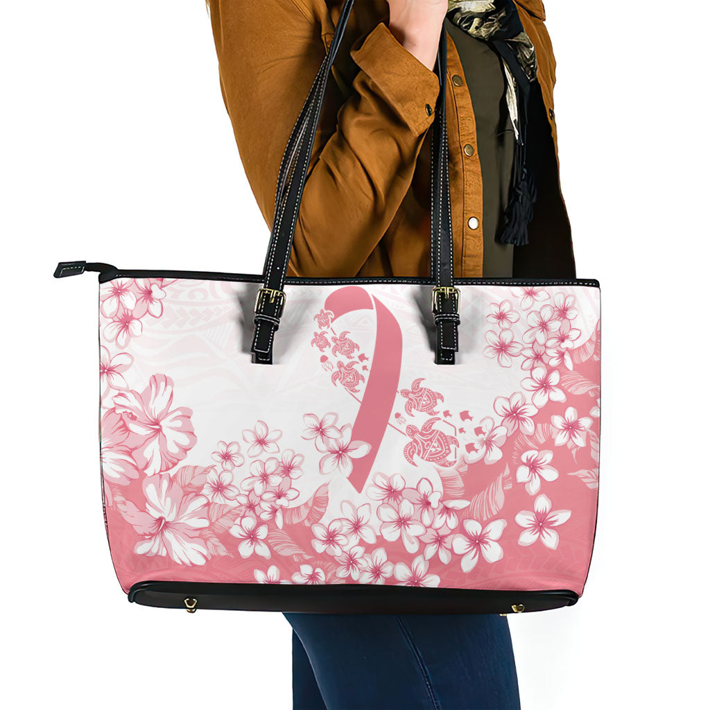 Breast Cancer Awareness Polynesian Leather Tote Bag Floral Pink Ribbon