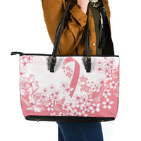 Breast Cancer Awareness Polynesian Leather Tote Bag Floral Pink Ribbon