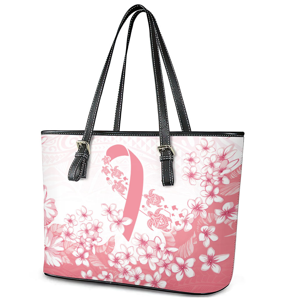 Breast Cancer Awareness Polynesian Leather Tote Bag Floral Pink Ribbon