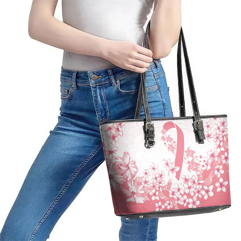 Breast Cancer Awareness Polynesian Leather Tote Bag Floral Pink Ribbon