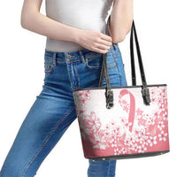 Breast Cancer Awareness Polynesian Leather Tote Bag Floral Pink Ribbon