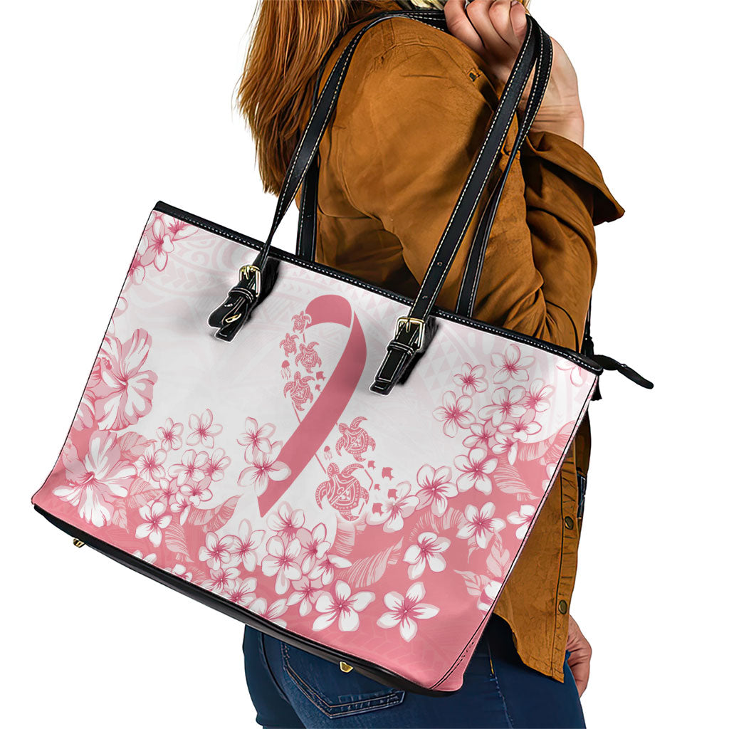 Breast Cancer Awareness Polynesian Leather Tote Bag Floral Pink Ribbon