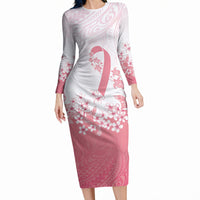 Breast Cancer Awareness Polynesian Long Sleeve Bodycon Dress Floral Pink Ribbon