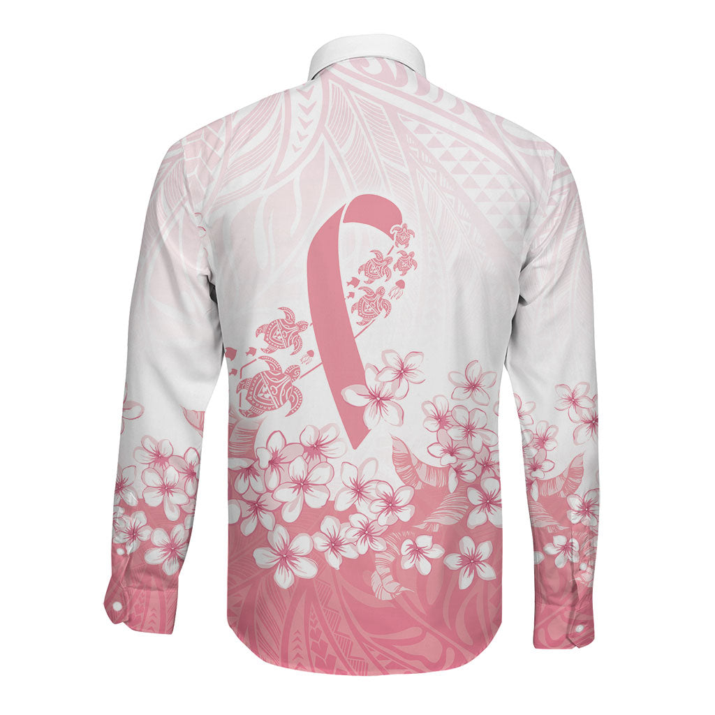 Breast Cancer Awareness Polynesian Long Sleeve Button Shirt Floral Pink Ribbon