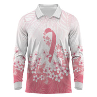 Breast Cancer Awareness Polynesian Long Sleeve Polo Shirt Floral Pink Ribbon