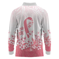 Breast Cancer Awareness Polynesian Long Sleeve Polo Shirt Floral Pink Ribbon