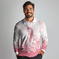 Breast Cancer Awareness Polynesian Long Sleeve Polo Shirt Floral Pink Ribbon
