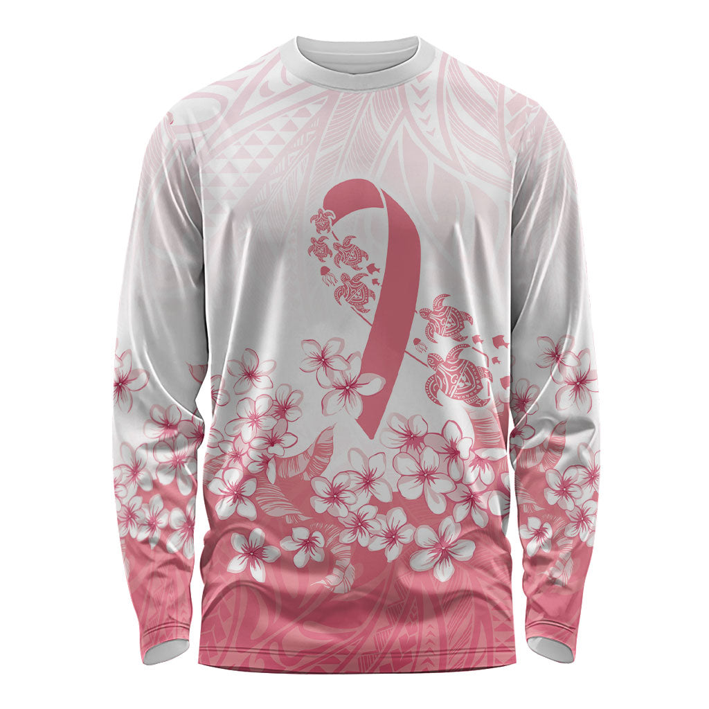 Breast Cancer Awareness Polynesian Long Sleeve Shirt Floral Pink Ribbon